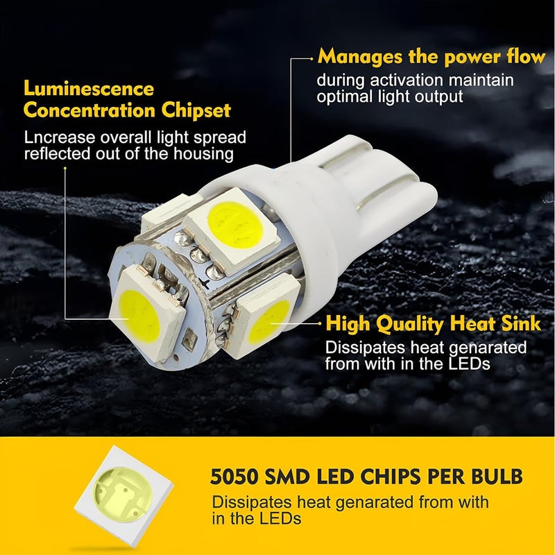 HZEL 20PCS T10 194 Car LED Light Bulb, 5SMD 5050 12V 168 W5W 2825 Vehicle Wedge License Plate Bulb, Automotive Interior Dome Map Door Trunk Courtesy Dash Lamps Accessories, Universal Fit (Red) - Image 3